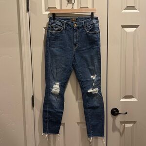 MOTHER High wasted looker ankle fray in Wicked Wildflower